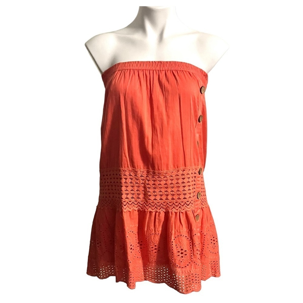 Vintage NAOO Boho Eyelet Button Front Skirt Size Size Medium Coral - Picture 5 of 5